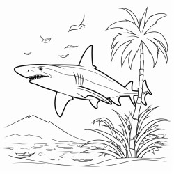 tropical island shark palm tree