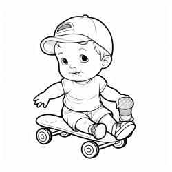 a baby on a skateboard with an ice cream cone