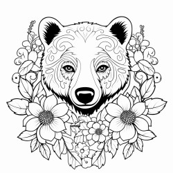 black bear with pattern inside with flowers
