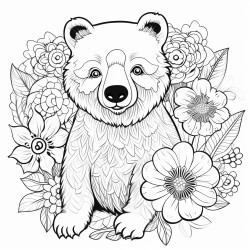 black bear with pattern inside with flowers