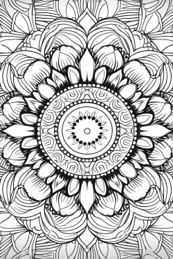 intricate modeldala design black and white symmetrical patterns with detailed flourishes created using fine line art techniques suitable for coloring digital illustration artistic genre