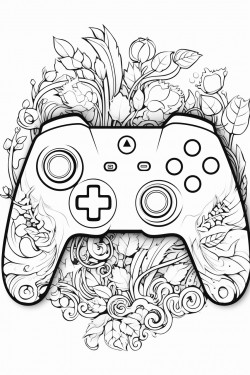 bw outline art for kids coloring book outline in bold black lines white background with gamer theme