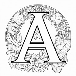 large letter a in background minimal details black and white coloring book style