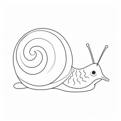 kids coloring page with snail black and white simple line art style minimalist drawing white background style raw