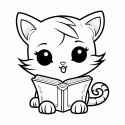 nonoline kitty cat reading a book bold lines