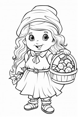 cute dwarf little girl carrying a basket of blueberries