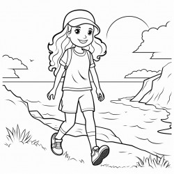 girl walking on a coast trail