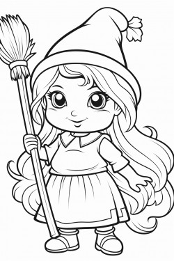 cute dwarf woman carrying a broom