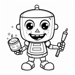 happy robot halloween with candy simple