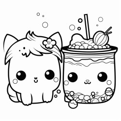 kawaii baby animals boba milk tea school