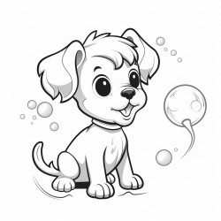 puppy blowing bubbles minimal design exclude background