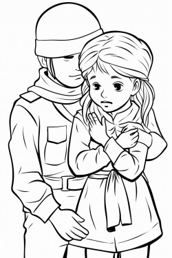 a poor girl that is held hostage by a soldier the girl has her hands tied behind her back and a tape on her mouth