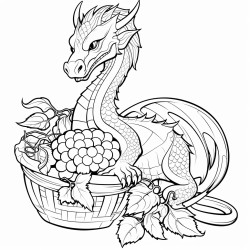 oriental dragon with a  basket of grapes plumes and blackberries