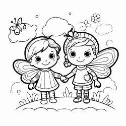 rainbow ladybug and butterfly with people