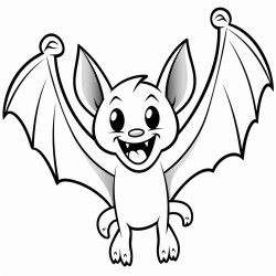 a simple bat flying with its wings spread wide smiling