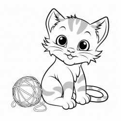 kitten playing with a ball of yarn