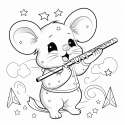 a mouse playing a flute under the moonlight