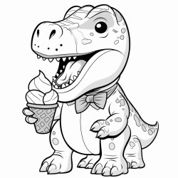 a dinosaur with a mustache eating an ice cream cone