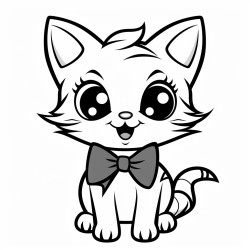 a spooky cat with glowing red eyes and a mischievous grin wearing a cute bow