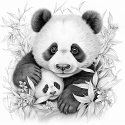 adorable baby panda cuddling adult panda