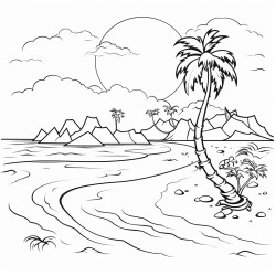 island with beach and sunset