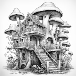 mushroom monsters invading a rustic cabin treehouse