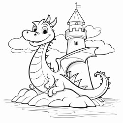 a dragon flying behind a lighthouse