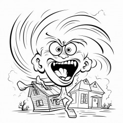 tornado with arms angry face destroying houses