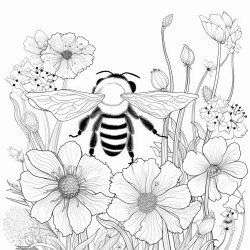 bee in a garden of flowers saying bee mindful