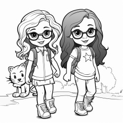 6 year old girls with glasses and long hair excited to go to the zoo
