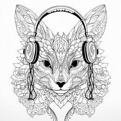 zentangle animal with headphones