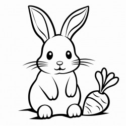 a simple bunny rabbit next to a large carrot