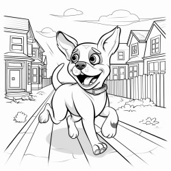 dog run between buildings bw white background