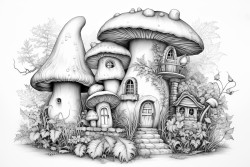 beautiful fairy on a mushroom house in the forest