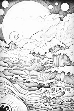 paysage fantastique imaginaire lune eau nuage
