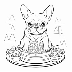 cartoon french bulldog with cake