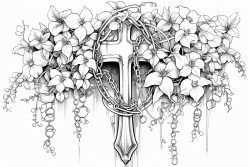 aged halloween tombstone with cross ravin lily of the valley and chains