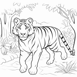 tiger walking through jungle