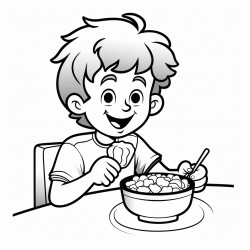 child eating with their right hand with eyes look closed and down