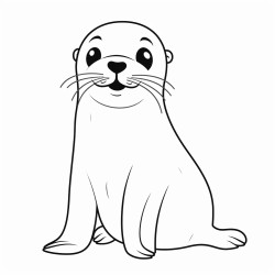 kids coloring page with sealion black and white simple line art style minimalist drawing white background style raw