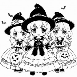anime girls  halloween coloring page