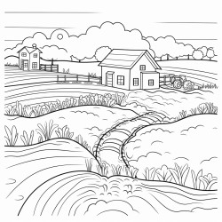 farm with irrigation and a river