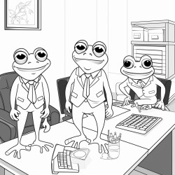 tiny frogs in an office