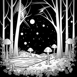 a magical forest with glowing fireflies