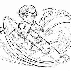 drawing with only lines of sailor surfing in bote in the third person
