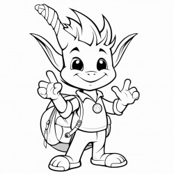 dragon with a backpack giving a peace sign