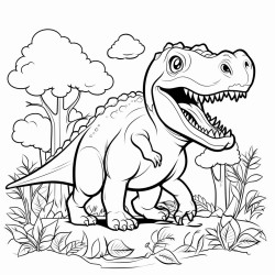 dinosaurio t rex comiendo en un bosque
