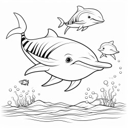 dolphins playing with sea animals around