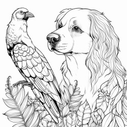 half dog half horse and a bird in the rain forest