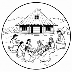 people in a village sitting in a circle
